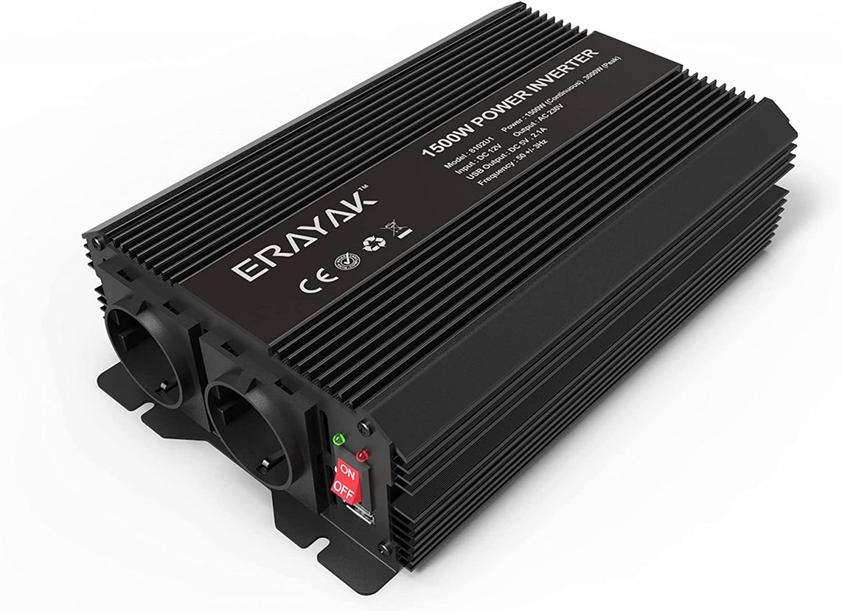 6. Inversor Erayak 1500W onda modificada (12V DC a 230V AC)